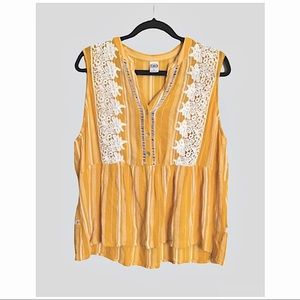 BILA | EMBROIDERED BOHO FLORAL STRIPED BUTTON FRONT TANK